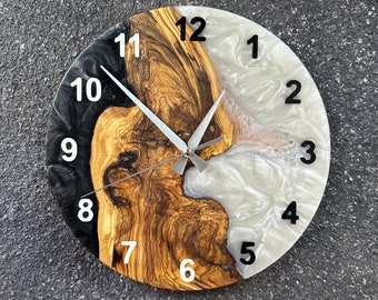 Custom Epoxy & Olive Wood Wall Clock, Resin Wall Clock, Mother's Day Gift