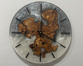 Custom Epoxy & Olive Wood Wall Clock, Resin Wall Clock, Farmhouse Wall Clock, Mother’s Day Gift