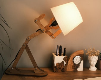 Lampe de bureau en bois, lampe de table en bois, lampe de lecture, cadeau spécial. Cadeau de Noël, livraison gratuite express