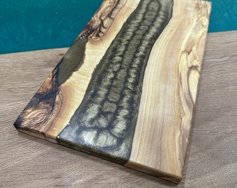 Charcuterie Board, Handcrafted Olive Wood and Epoxy Resin River Design Cutting Board or Serving Tray - Customizable in Any Color and Size