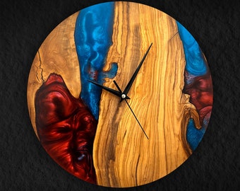 Made to order Epoxy and Olive Wood Wall Clock, Epoxy and Wood Wall Clock, Unique Handmade Gift, Home Wall Decor , Mother’s Day Gift