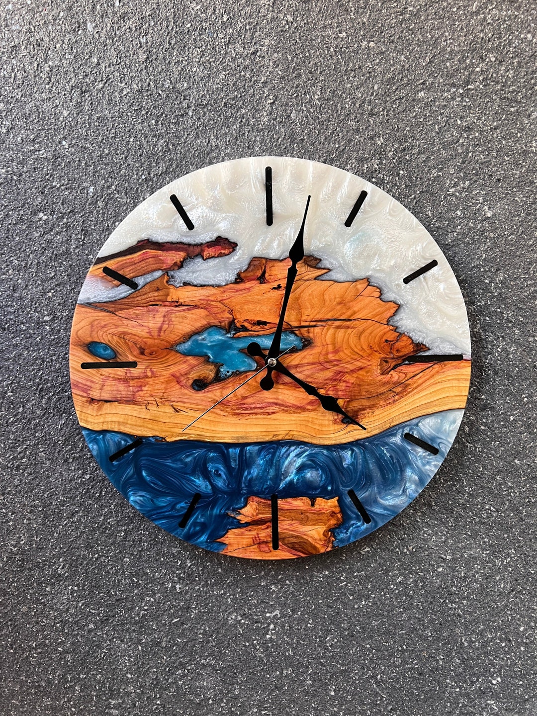 Handcrafted Resin & Olive Wood Wall Clock Custom Made Modern Home Decor