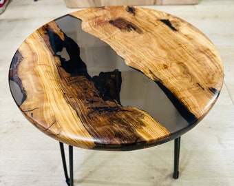 Handmade Round Epoxy Resin Coffee Table - Mid Century Modern River Table, Unique Side End Table