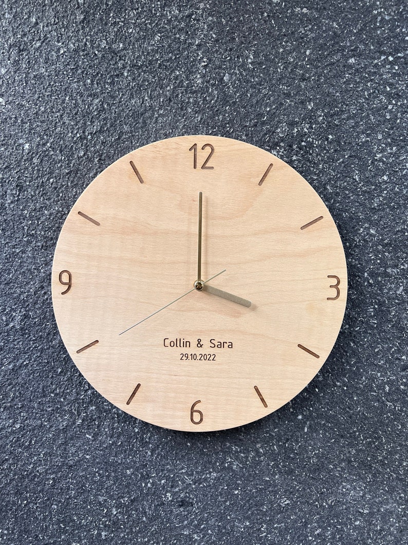 Personalized Gift, Modern Wood Wall Clock, Plywood with Engraved Numbers, Home Decor, Wood Wall Decor, Wall Hangings, Gift Ready To Ship image 1