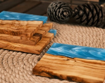 Olive Wood and Blue Resin Coasters – KC Original Creations
