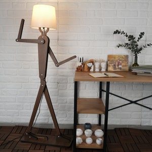 Handcrafted Oak and Walnut Floor Lamp Stylish Lighting for Living Room and Bedroom walnut wood