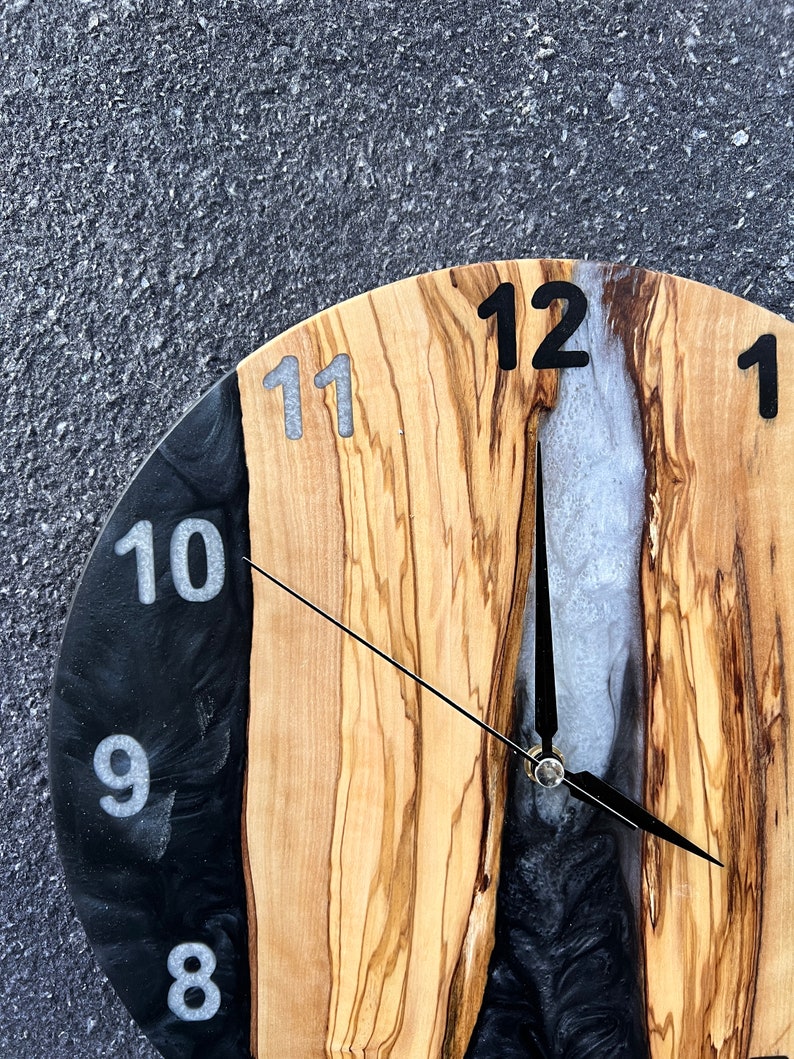 Wall Clocks Custom Made Resin & Olive Wood Wall Clock Epoxy Etsy