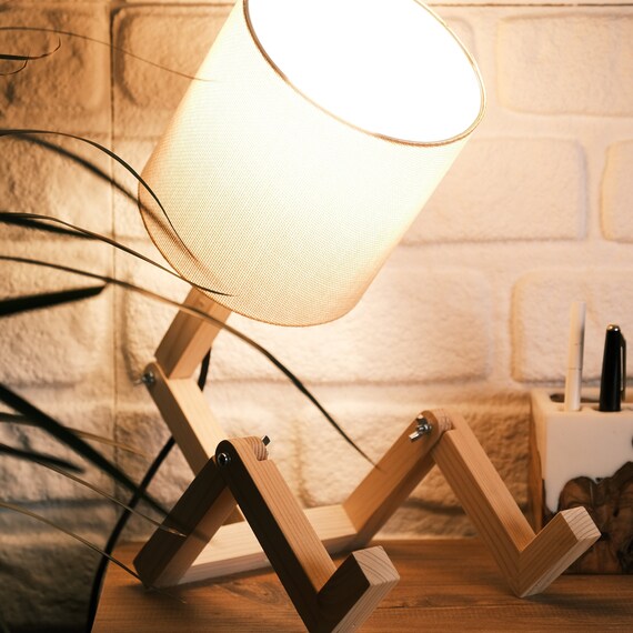 Wooden Human Figure Lamp Flexible Adjustable Bedroom Lamp