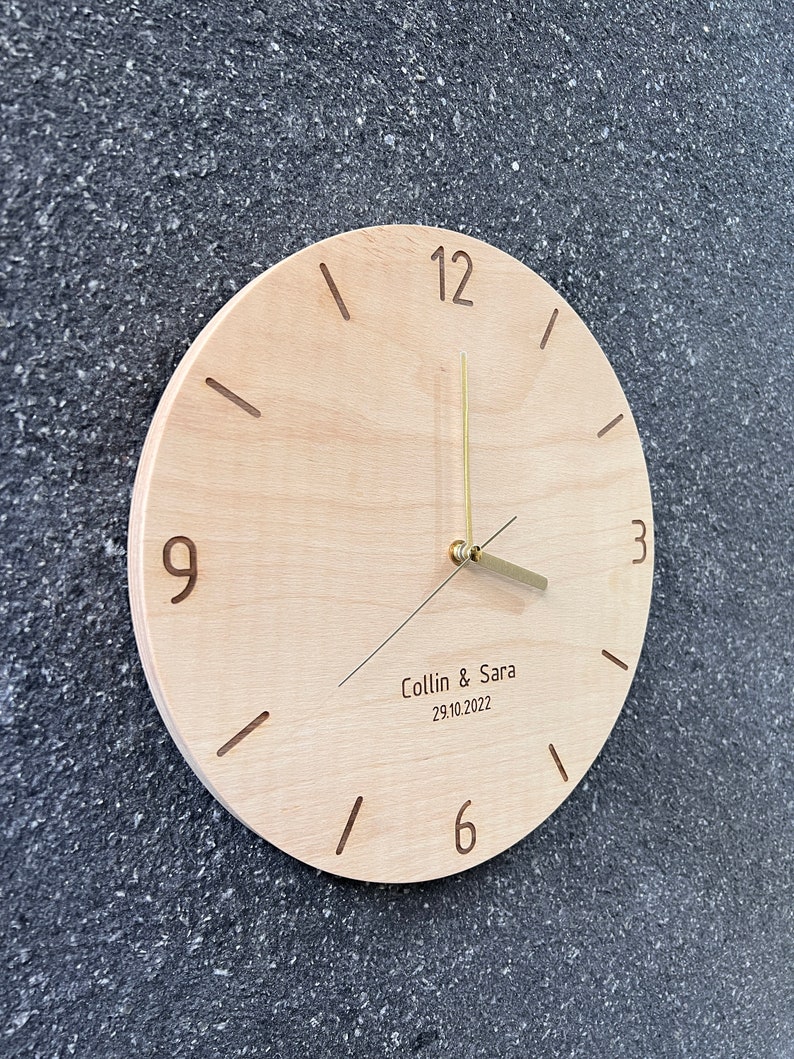 Personalized Gift, Modern Wood Wall Clock, Plywood with Engraved Numbers, Home Decor, Wood Wall Decor, Wall Hangings, Gift Ready To Ship image 2