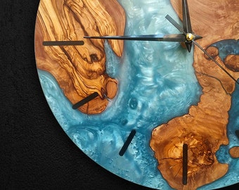 Rustikale Holz Wanduhr mit Harz Akzent Wohnzimmer oder Schlafzimmer, Zeitgenössische Holz Uhr mit Harz Design für Home Office Dekoration