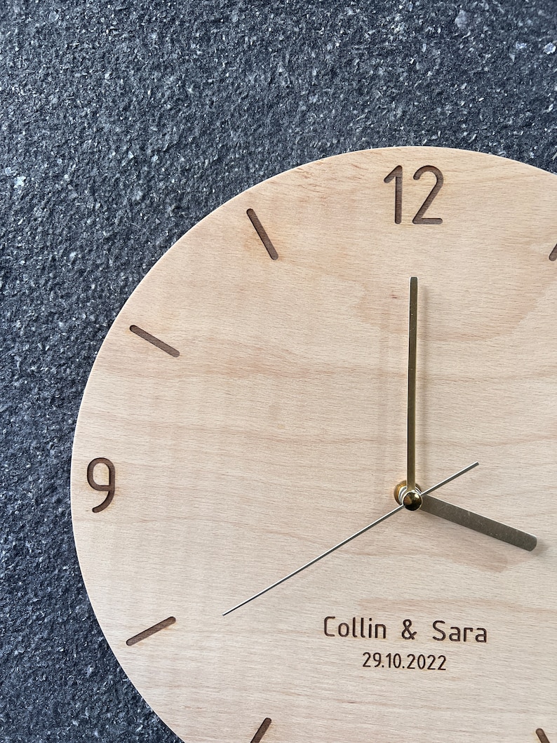 Personalized Gift, Modern Wood Wall Clock, Plywood with Engraved Numbers, Home Decor, Wood Wall Decor, Wall Hangings, Gift Ready To Ship image 3