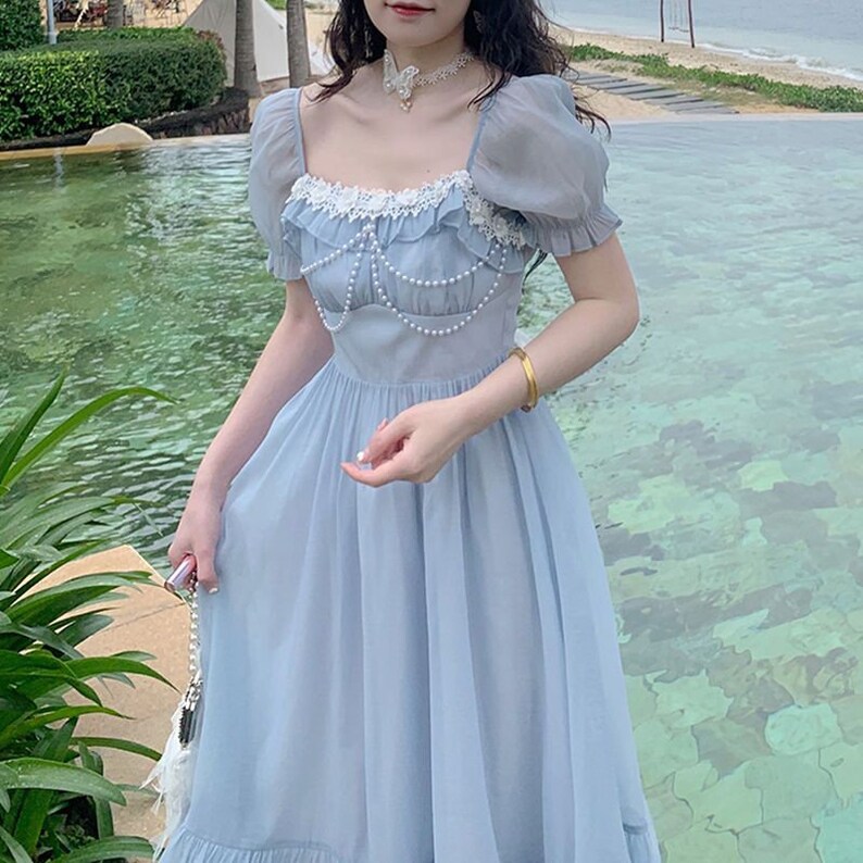 Vintage Renaissance cottagecore Fairycore Evening Prom Dress Kawaii Royalcore Princesscore Pastel Aesthetic Summer Dress Girly 