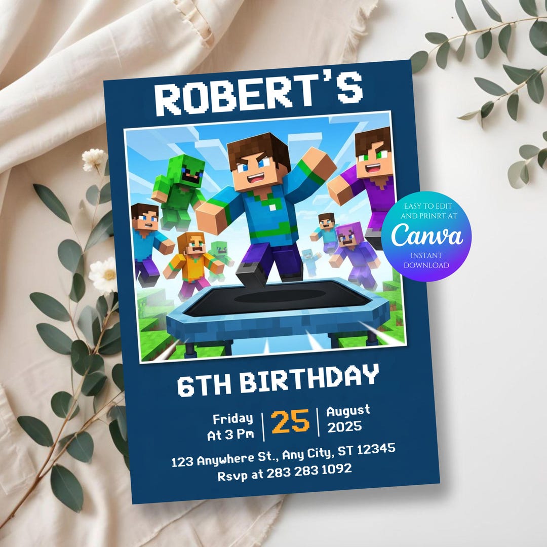 Editable Jump Trampoline Birthday Invitation, Sky Zone Party Invite