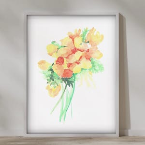 Lamina de narcisos amarillas, arte mural, decoración de moda, Descarga digital, pintura acuarela floral, botanica, flores amarillas, ramo