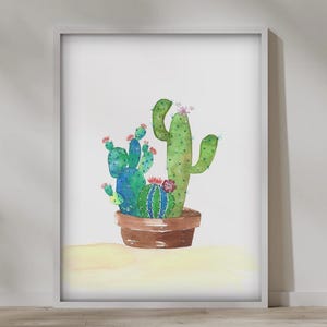 Impresión de cactus en maceta, arte mural, decoración de moda, acuarela moderna, pintado a mano, descarga digital, arte botánico, lámina
