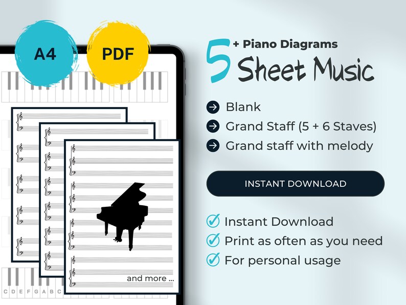 Printable Sheet Music A4 PDF. Printable Staff Paper. Grand - Etsy