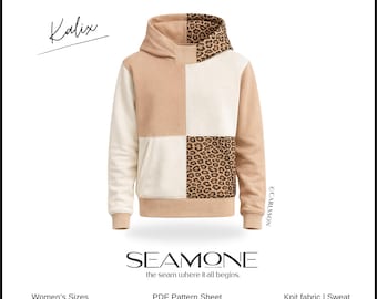 Hoodie | Kalix | Woman XXS-4XL | Digital Sewing Pattern | PDF | A4 + A0 + Projector with Layers | Seamone | Pullover Color Block | English