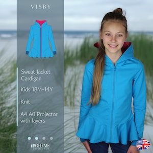 Jacke | Visby | Kinder 18m - 14y | Digital | PDF | A4+A0+Projektor mit Ebenen | Boheme | -Reißverschluss-Rüschen-Strickjacke | Englisch