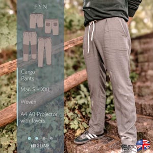 パンツ | Fyn | メンズ S - XXL | デジタル縫製パターン | PDF | A4 + A4 + プロジェクター（レイヤー付き） | ボエーム | ズボン | カーゴパンツ | 英語