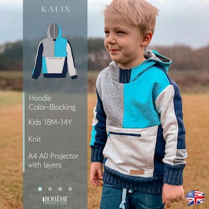パーカー | Kalix | キッズ 18 か月 -14 歳 | デジタル ソーイング パターン | PDF | A4 + A0 + レイヤー付きプロジェクター | ボエーム | プルオーバー セーター | カラー ブロッキング