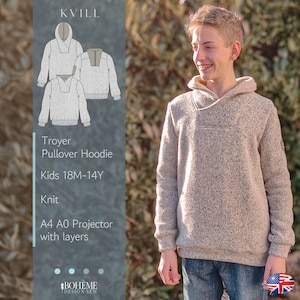 Zip-Pullover | Kvill | Kinder 18m - 14y | Digitales Schnittmuster | PDF | A4+A0+Projektor mit Ebenen | Boheme | Pullover | Kapuzenpullover | Englisch