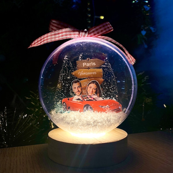 3D Custom Photo Ornament, Snow Globe, Couples Gifts, Night light, Acrylic Ornaments, Valentine Gifts, Gifts for Her, Cute Photo Ornament