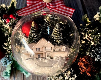 Adorno fotográfico de casa personalizado en 3D, globo de nieve, adornos familiares, adorno acrílico, adorno navideño, regalo de Navidad para la familia.