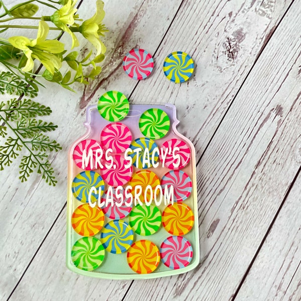 Personalized Reward Jar For Classroom, Gifts for Teacher, Custom Teacher Sign, Star Wooden Signs, Teacher Reward Jar Gift.