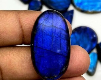 Blue Labradorite Cabochon: Flashy Gemstone for Jewelry Making (16x22x6 mm, 18 Carat Approx.)