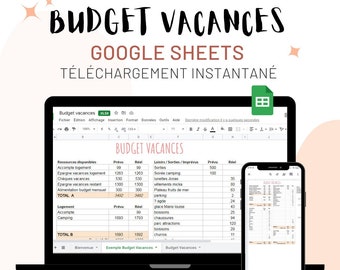 BUDGET VACANCES | Feuille de calculs avec suivi des dépenses | Google Sheets | Budget Base Zéro & Enveloppes Budget