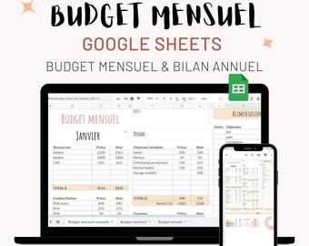 BUDGET Mensuel et Annuel | Google Sheets | Feuilles de calculs avec suivi des ressources et dépenses | Budget Base Zéro & Enveloppes Budget