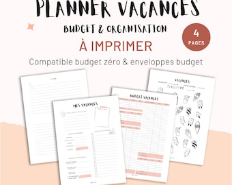 PLANNER VACANCES | 4 Pages pour l'organisation et le budget de vos vacances | PDF | Budget Base Zéro & Enveloppes Budget