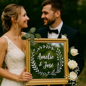 Floral wreath vinyl sticker – Personalized boho wedding sticker – Car window decoration, scrapbooking, notebook