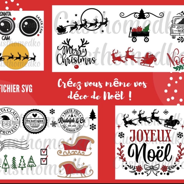 Créez votre Hotte de Noël, Sac du Père Noël, 4 Fichiers SVG à télécharger