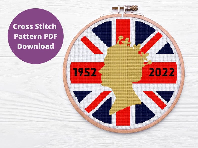 Queen Elizabeth Cross Stitch Pattern Union Jack 2022 Etsy
