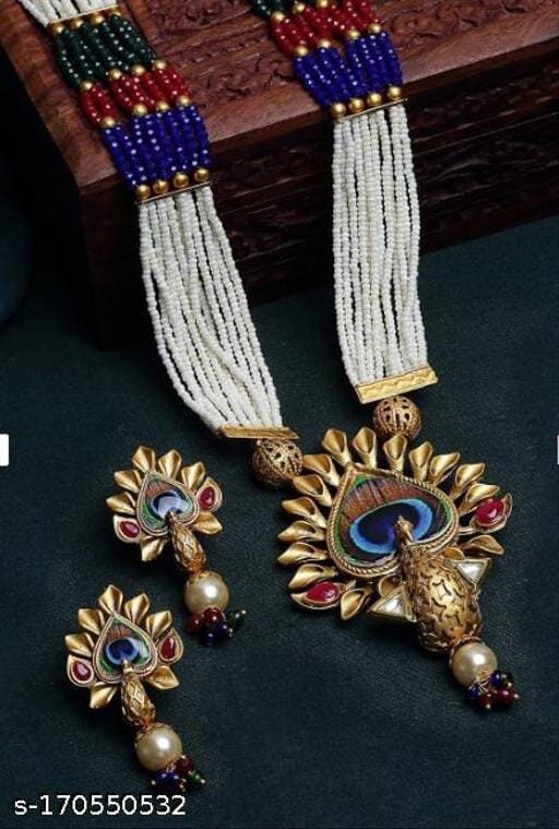 Gold plated deals peacock necklace set