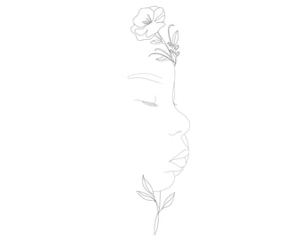 Disegno di profilo laterale con fiore di nascita / Contorno ritratto personalizzato