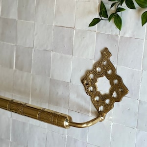 Wall Mounted Towel Holder,  Antique Brass Towel Bar, Bathroom Towel Hanger, Moroccan Handmade Towel Rod, Unlacquered Brass Towel Rail,