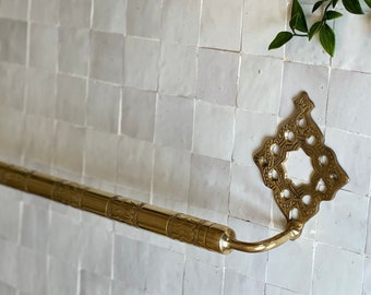 Wall Mounted Towel Holder,  Antique Brass Towel Bar, Bathroom Towel Hanger, Moroccan Handmade Towel Rod, Unlacquered Brass Towel Rail,