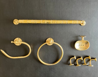 Bathroom Accessories Set, Brass Bathroom Set, Towel Ring, Towel Rack, Toilet Paper Holder, Soap Dish and 4 towel hooks