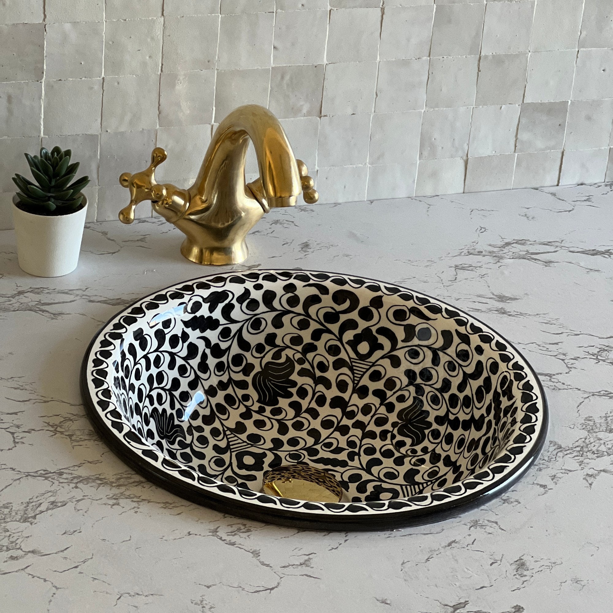 Bathroom Sink, Hand Painted Sink, Moroccan Handmade Vessel Sink, 14