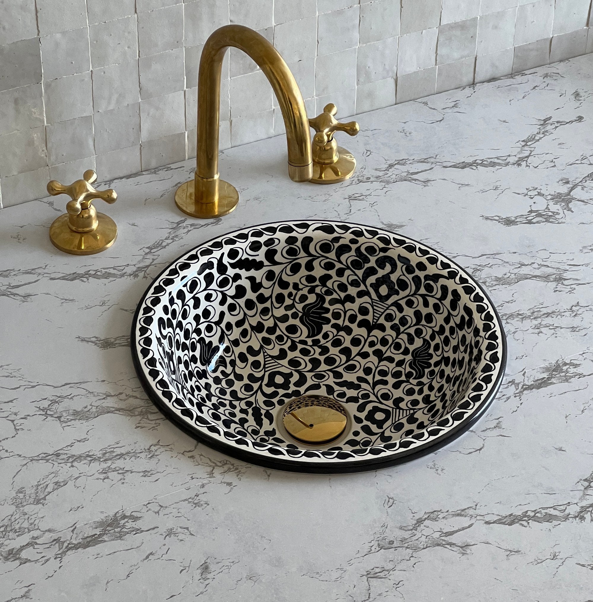 Bathroom Sink, Hand Painted Sink, Moroccan Handmade Vessel Sink, 14