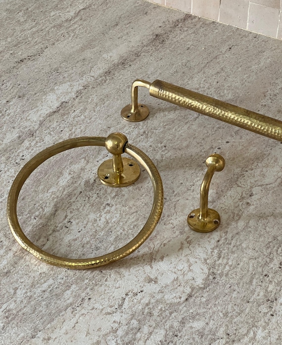 Unique Handmade Bathroom Hardware Sets: Brass Towel Bar, Towel Ring, and Wall Hooks