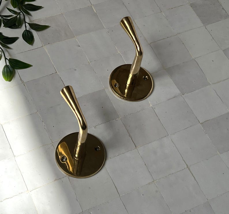 Unlacquered Brass Hooks, Bathroom Towel Hooks, Wall Hook, Coat Hook & Wall Towel Hanger for Stylish Bathrooms, Unique Gift