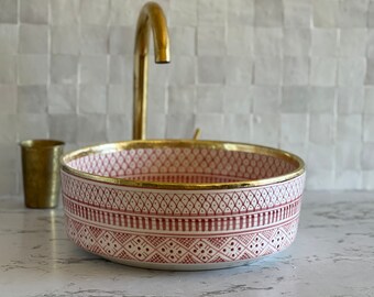 Antique Sink with Brass Rim Edge, Vessel Sink, Sink Bowl, Ceramic Basin, Hand Wash Basin, Free Gift INCLUDED