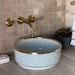 Antique Sink With Brass Rim Edge, Vessel Sink, Sink Bowl, Ceramic Basin ...