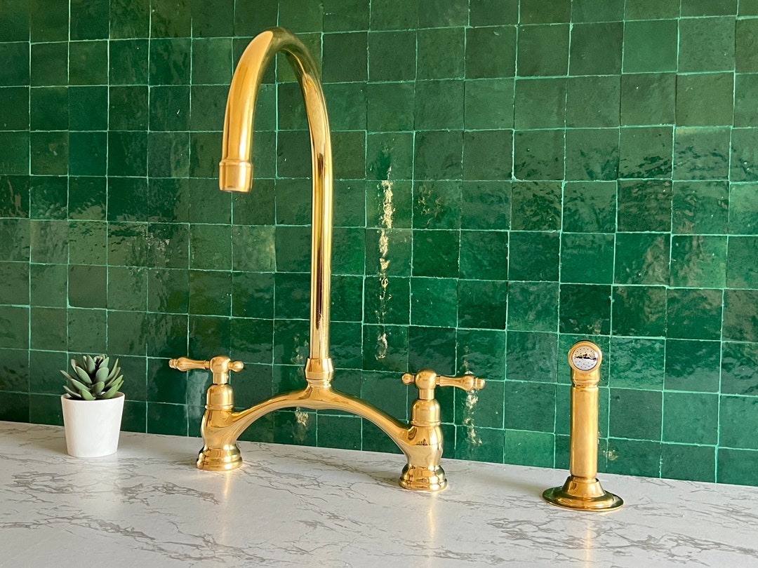 Unlacquered Brass Kitchen Faucet Arched Bridge Kitchen Etsy