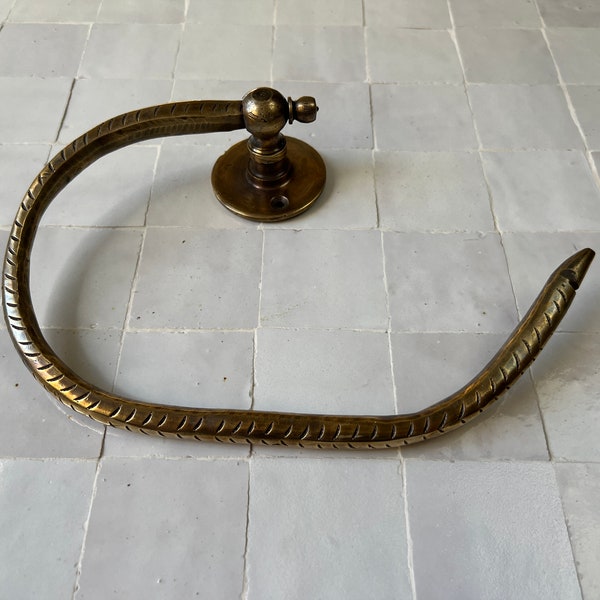 Antique Brass Engraved Toilet Paper Holder | Bronze Brass Towel Holder | Handmade Brass Face Towel Holder