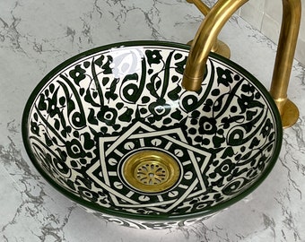 Vessel Sink, Bathroom Basin, Hand Painted Sink, Moroccan Handmade Wash Basin, Free Gift INCLUDED