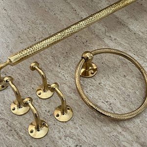 Handemade brass bathroom accessories hammered, brass towel hook, towel ring, towel bar, towel rod, towel rack, wall hooks, bathroom set, 3 piece set.